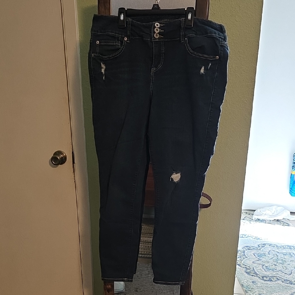 Torrid Dark Blue Distressed Skinny Jeans
